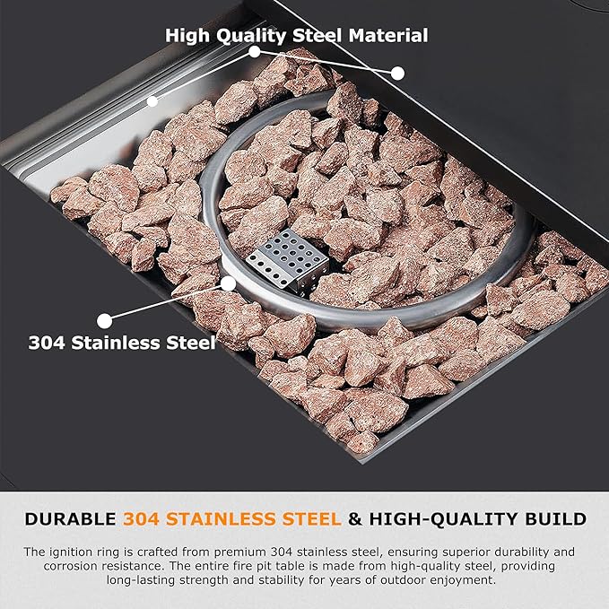 28'' Propane Fire Pit Table, 50,000 BTU Steel Gas Firepit for Outdoor Patio Deck and Garden, CSA Certified Fire Pit with Lid, Waterproof Cover, Glass Wind Guard and Lava Rock, Black