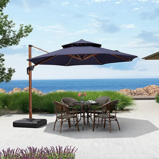 PURPLE LEAF 11ft Patio Umbrella Outdoor Round Umbrellas Large Cantilever Umbrella Windproof Offset Umbrellas Heavy Duty Sun Umbrella for Garden Deck Pool Patio, Navy Blue