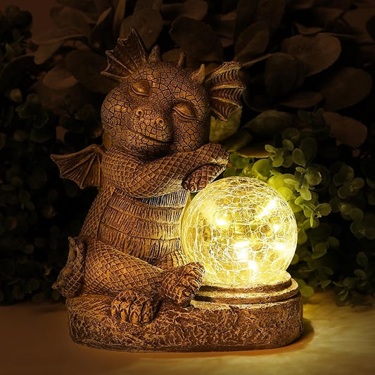 halp·ssfm Garden Outdoor Dragon Statue Holding Solar Magic Orb LED Light Resin Adorable Baby Dragon Figurines for Patio Balcony Yard Lawn Garden Unique Housewarming Gift for Mom Grandma