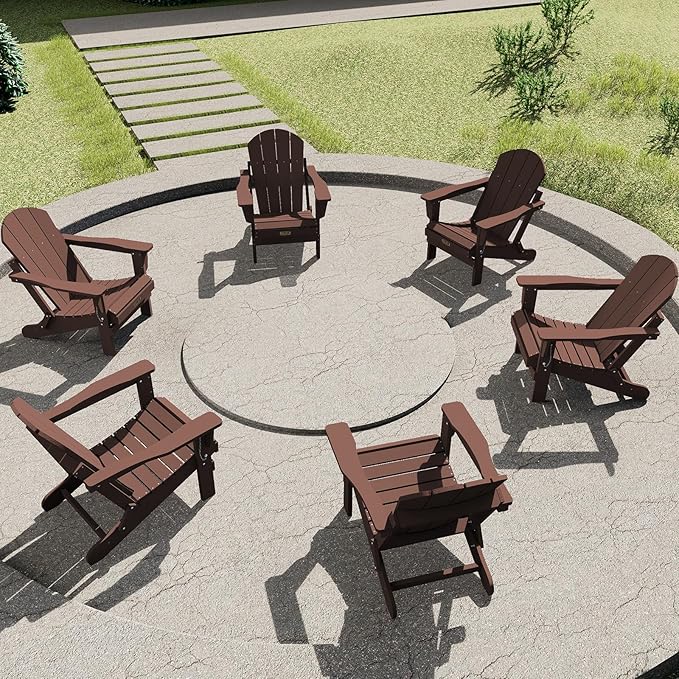 SERWALL Folding Adirondack Chair for Outdoor, All-Weather Patio Chairs with Wood Texture, Fire Pit Chairs for Deck Porch Garden (Folding Coffee)