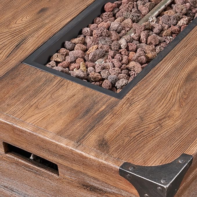 Propane Fire Pit Table, 56" MGO Firepits for Outside, Rectangular Gas Fire Pit for Outside Patio, Propane Fire Table for Deck, Backyard, 50,000BTU, Tank Not Included, Brown
