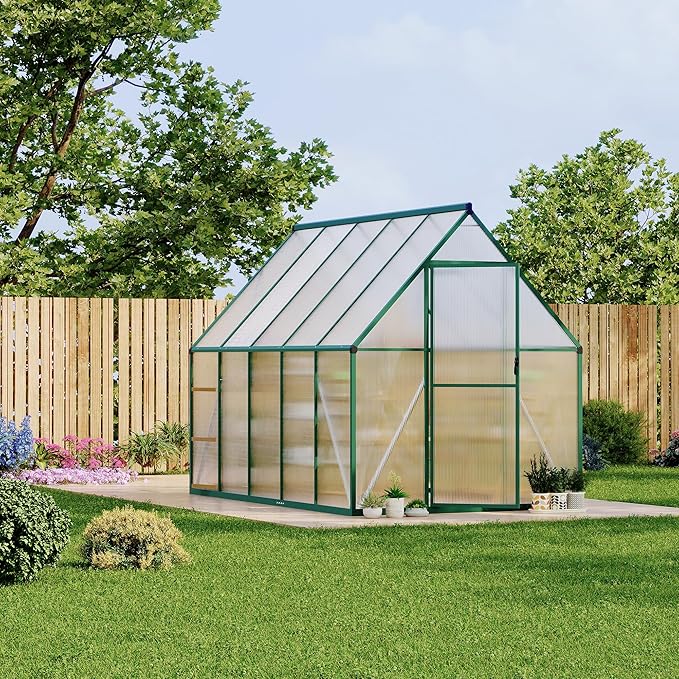 Polycarbonate Greenhouse for Outdoors, Large Walk-InGreenhouse with Quick Setup Structure and Roof Vent, Greenhouse with Ventilation