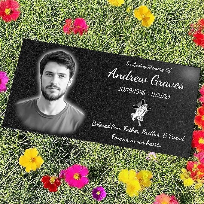 Quivian Personalized Memorial Stone Grave Markers for Cemetery Temporary Grave Marker for Cemetery Headstones for Graves Memorial Plaques for Outdoors Cemetery Decorations
