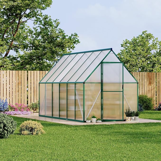 Polycarbonate Greenhouse for Outdoors, Large Walk-InGreenhouse with Quick Setup Structure and Roof Vent, Greenhouse with Ventilation