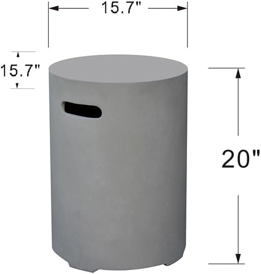AMS Fireplace | Elementi Lunar Concrete Propane Tank Cover (Cylinder Smooth - Light Gray) | GFRC, Light Gray Color, Round Shape, Size - 15.7 x 15.7 x 20 inches | Suited for Lunar Light grey fire pit.