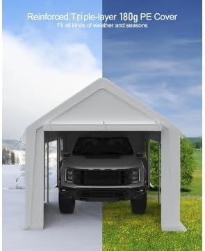 13x20Ft Heavy Duty Carport with PE Fabric and Galvanized Steel Frame,Portable Garage with Roll-Up Doors and 4 Windows,Car Canopy with All-Season Tarp for Car, Truck, Boat.
