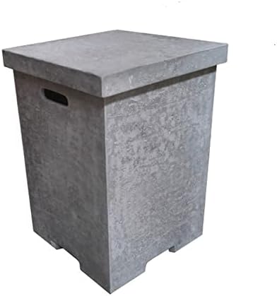 AMS Fireplace | Elementi Tall Light Grey Square Travertine Propane Tank Cover | Concrete GFRC Base | Dimensions: 17.7 x 17.7 x 24.4 inches | Complement Hampton, and Others Fire Pit Tables Perfectly