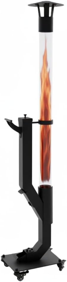 Portable Wood Pellet Heater with Wheels, Pellet Fire Pit with Rain Cap for Patio, Backyard, Evenings, Matte Black