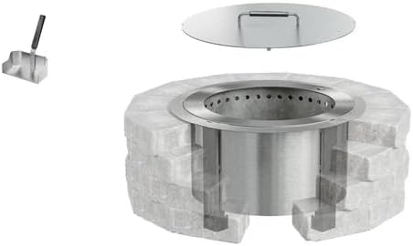 Breeo Smokeless Fire Pit Insert Bundle – X Series Insert Ring, Lid, and Ash Shovel Included – Fits Stone or Brick Surround 22" - 26" Diameter – Outdoor Fire Pit Upgrade - X19 Series, Stainless Steel