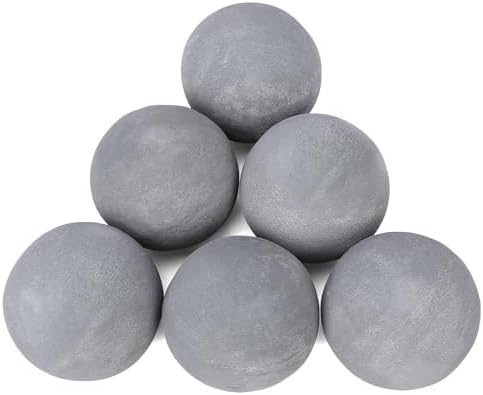Ceramic Fire Balls, 5 Inch Set of 6 Fire Stones for Indoor & Outdoor Fire Pits or Gas Fireplaces, Reusable Decorative Landscaping and Fireplaces Accessories, Grey