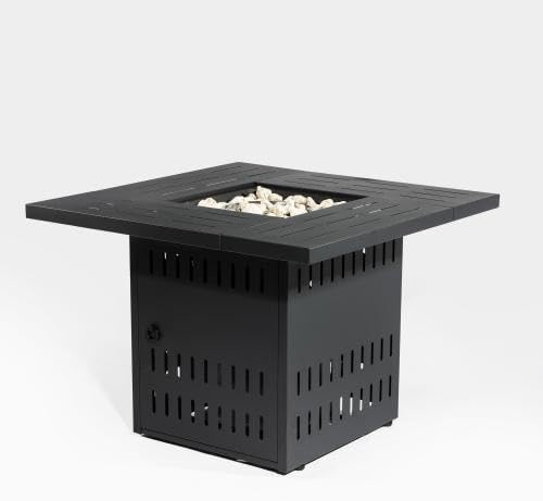 AJ Enjoys 34'' Propane Fire Pit Table, 50,000 BTU Detachable Tabletop Fire Table with Steel Lid, Laval Rocks, Deck Safe Fire Pit, Gas Fire Pits for Outside Patio