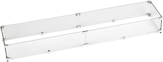 American Fireglass Tempered Glass Flame Guard for 48" x 6” Linear Drop-in Fire Pit Pans | Outdoor Wind Guard with Aluminum Fire-Resistant Brackets & Non-Slip Feet | 53.5-inch x 11.5-inch x 6-inch