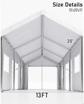 13x20Ft Heavy Duty Carport with PE Fabric and Galvanized Steel Frame,Portable Garage with Roll-Up Doors and 4 Windows,Car Canopy with All-Season Tarp for Car, Truck, Boat.