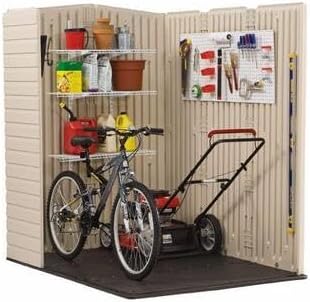Rubbermaid Large Vertical Resin Outdoor Storage Shed With Floor (5 x 6 Ft), Weather Resistant, Brown, Organization for Home/Backyard/Garden Tools/Lawn Mower/Bike Storage/Pool Supplies