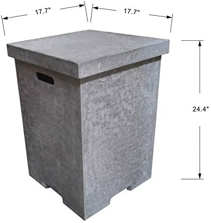 AMS Fireplace | Elementi Tall Light Grey Square Travertine Propane Tank Cover | Concrete GFRC Base | Dimensions: 17.7 x 17.7 x 24.4 inches | Complement Hampton, and Others Fire Pit Tables Perfectly