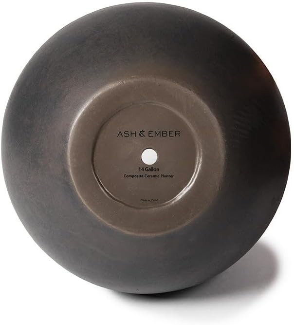 Ash & Ember 16" Round Sphere Charcoal Planter, 14 Gallon Lightweight Fiberstone Composite with Weather-Resistant Finish, Modern Planter Pot for Indoor and Outdoor Plants
