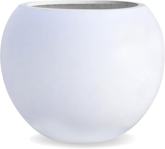 9.7" H x 12" D Globo Fiberstone Round Planter - Christmas Tree Planter, Smooth Finishes, Weather Resistant for Indoor & Outdoor Use, Included 2 Extra Coco Mats (White, 7.8" Pot Opening)