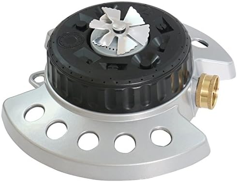 Rocky Mountain Goods Metal Turret 9 Pattern Lawn Sprinkler - Lawn Sprinkler for Kids, Garden, Large or Small Lawn - Heavy Duty Metal Base - Leakproof Brass Swivel Coupling