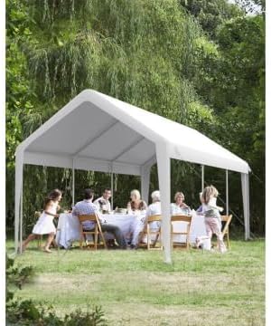 13x20Ft Heavy Duty Carport with PE Fabric and Galvanized Steel Frame,Portable Garage with Roll-Up Doors and 4 Windows,Car Canopy with All-Season Tarp for Car, Truck, Boat.