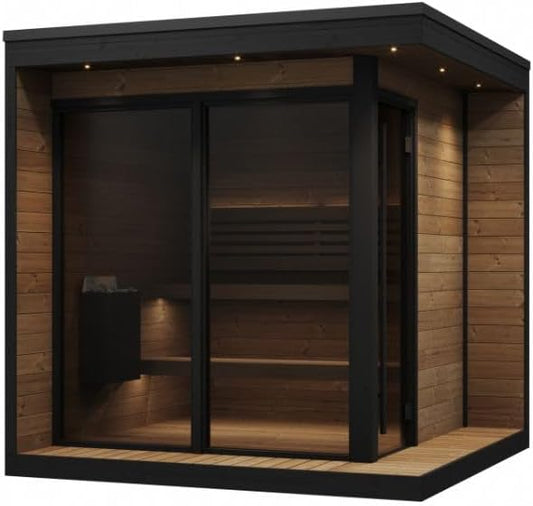 GL6 Outdoor Sauna Kit, Garden Luxury-Series Outdoor DIY Sauna Kit, Thermo-Spruce, up to 6 Persons Bundles (Sauna Heater and Sauna Stones Included) (HIVE MINI 11 WiFi - White)