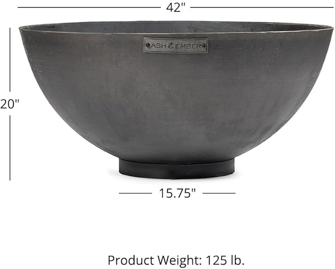 Ash & Ember 42" Hemisphere Fire Pit, Wood Burning Outdoor Fire Bowl, Raw Cast Iron Patina, Half-Sphere Outside Fireplace with Flanged Edge and Stable Base