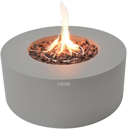 Tramore Concrete Fire Pit 34.3" x 34.3" Patio Firepit Includes Lava Rocks Modern Fire Pits & Outdoor Fireplaces for Garden, Deck, Indoor & Outdoor Heating