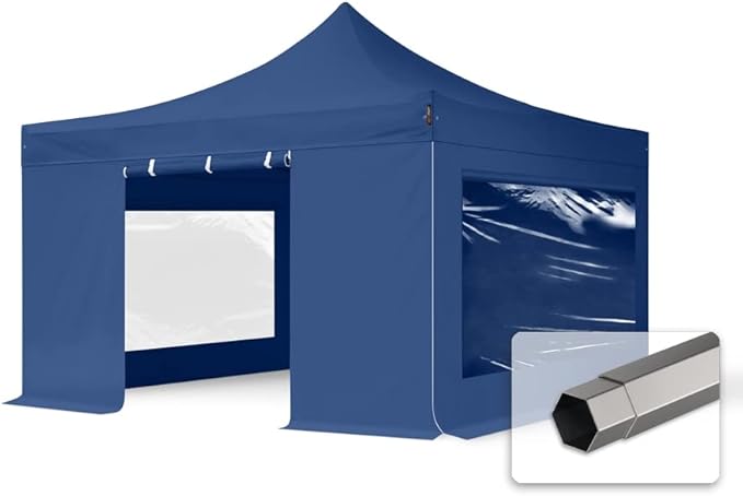 TOOLPORT 13x13 ft PES 750 Pop up Canopy Premium Steel 1.6 in., incl. 4 Sidewalls with Panorama Windows, Blue