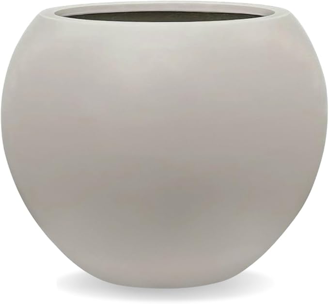 12.8" H x 16" D Globo Fiberstone Round Planter - Christmas Tree Planter, Smooth Finishes, Weather Resistant for Indoor & Outdoor Use, Included 2 Extra Coco Mats (Taupe, 10.7" Pot Opening)