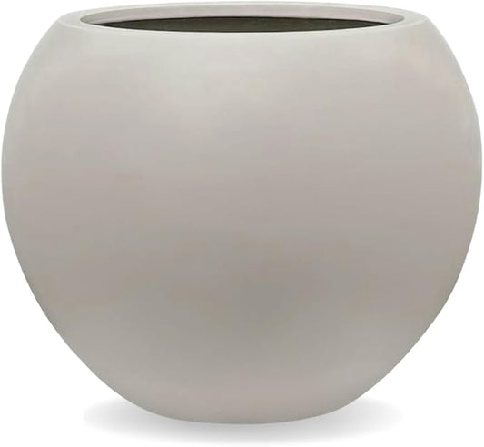 9.7" H x 12" D Globo Fiberstone Round Planter - Christmas Tree Planter, Smooth Finishes, Weather Resistant for Indoor & Outdoor Use, Included 2 Extra Coco Mats (Taupe, 7.8" Pot Opening)