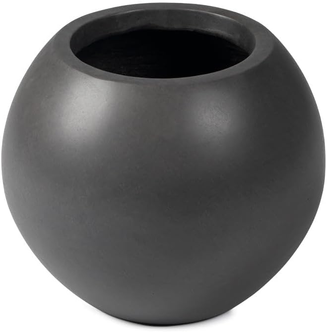 Ash & Ember 16" Round Sphere Charcoal Planter, 14 Gallon Lightweight Fiberstone Composite with Weather-Resistant Finish, Modern Planter Pot for Indoor and Outdoor Plants