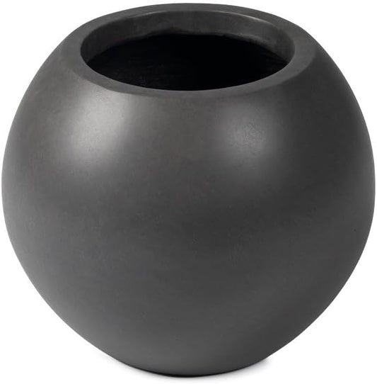 Ash & Ember 16" Round Sphere Charcoal Planter, 14 Gallon Lightweight Fiberstone Composite with Weather-Resistant Finish, Modern Planter Pot for Indoor and Outdoor Plants