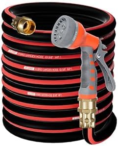 Kink Free Garden Hose 5/8 in x75ft Flexible Rubber Water Hose Male/Female3/4inch100% Solid Brass Fittings Outdoor Garden Hose for Lawns,Floor,Yard Washing,Pet Cleaning,Car Pipe Washing(75FT)