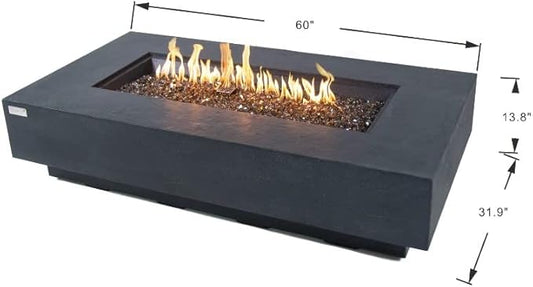 AMS Fireplace | Elementi Plus | Positano | Rectangular Dark Gray Concrete Propane Gas Fire Table Pit