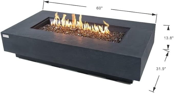 AMS Fireplace | Elementi Plus | Positano | Rectangular Dark Gray Concrete Propane Gas Fire Table Pit