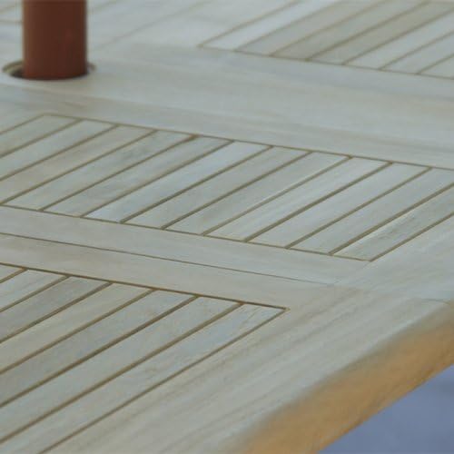 Grade-A Teak Outdoor Dining Set-95"X40" 9 Pieces | Oval Double Extension Table & 8 Java Arm Chairs & Umbrella | Wooden Outdoor Seating for Garden Fine Sanded, Natural Finish