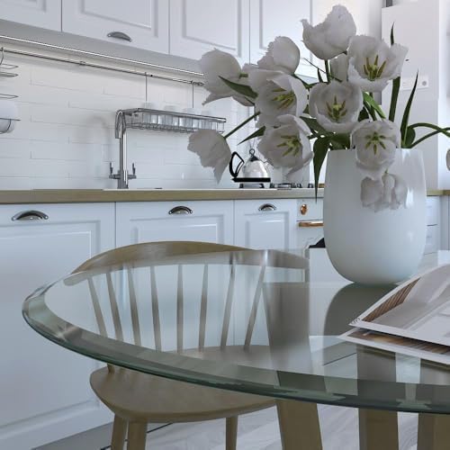 Royalty 72" Inch Round Tempered Glass Table Top – Clear Table Top Glass – Useful for Replacement, Tabletop Protector, Patio, Dining, Coffee, Desks - 1/2" Thick Beveled Edge