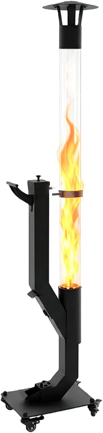 Eco Flame Smokeless Wood Pellet Fire Pit & Patio Heater, Portable Outdoor Rocket Stove with Glass Tube and Ash Tray for Backyard, Camping, Beach, Garden - Stainless Steel Mini