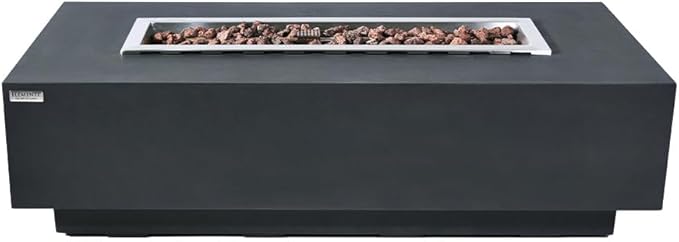Granville Concrete Fire Pit 60" x 27" Outdoor Patio Firepit Includes Lava Rocks Modern Fire Pits & Outdoor Fireplaces for Garden, Deck, Indoor & Outdoor Heating