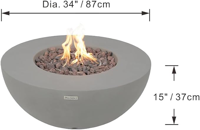 Modeno Roca Outdoor Fire Pit Propane Table 34 Inches Round Firepit Concrete Patio Heater Electronic Ignition Backyard Fireplace Cover Lava Rock Included Liquid Propane