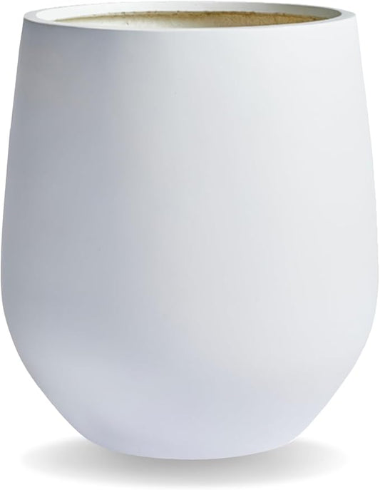 12.5"H x 11.4"D Corso Fiberstone Round Tapered Planter, Christmas Tree Planter, Smooth Finishes, Weather Resistant for Indoor & Outdoor Use, Included 2 Extra Coco Mats (White,9" Pot Opening)