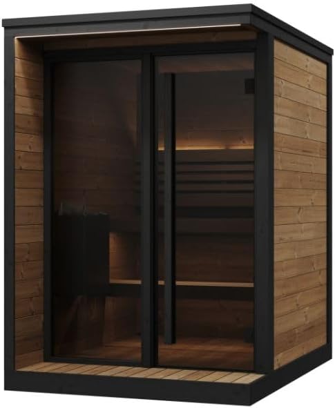 GL4 Outdoor Sauna Kit, Garden Luxury-Series Outdoor DIY Sauna Kit, Thermo-Spruce, up to 4 Persons Bundles (Sauna Heater and Sauna Stones Included) (HIVE MINI 6 WiFi - Gold)