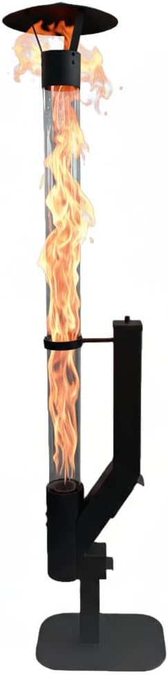 Outdoor Wood Pellet Patio Heater for Outdoor, Stainless Steel Fire Pit with Rain Cap, 2-Hour Burn Time for Backyard, Deck, Camping, Matte Black