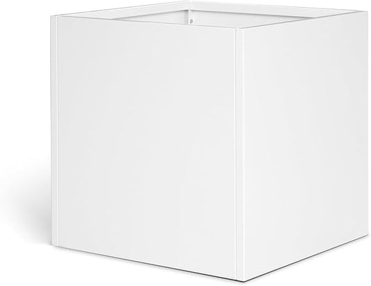 White Steel Planter Square Outdoor Planters Galvanized Steel Planter Box 24 Inch Indoor Metal Large Planters Cube Heavy Duty Flower Pot Modern Commercial Residential for Trees Patio Yard Garden