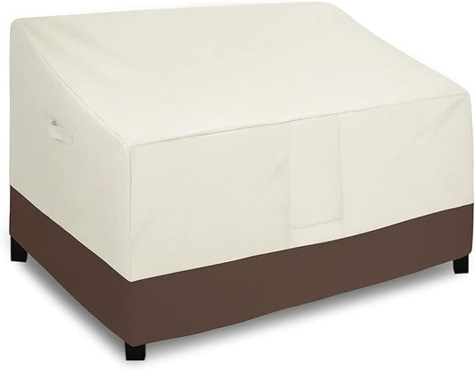 Easy-Going Waterproof Outdoor Couch Cover, Heavy Duty 3-Seater Patio Sofa Cover, Winchdproof Outdoor Furniture Cover with Air Vent (80Wx37Dx33H inch, Beige/Dark Brown)