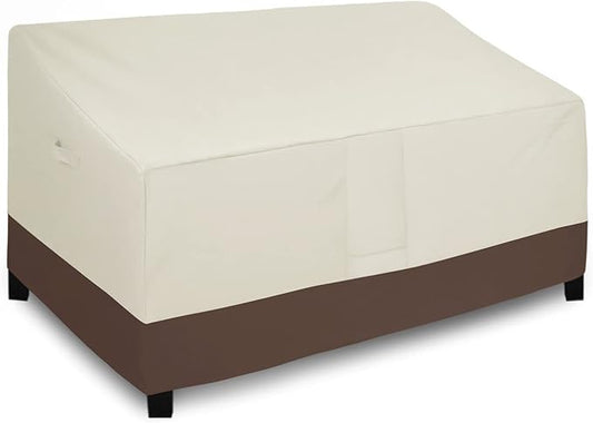 Easy-Going Waterproof Patio Loveseat Cover, Heavy Duty Windproof Outdoor Furniture Cover with Air Vent (90Wx40Dx33H inch, Beige/Dark Brown)