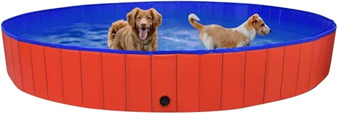 Foldable Dog Swimming Pool, Foldable Pet Swimming Pool, Portable Dog Pool, Bath Pool Collapsible Dog Pet Pool Bathing Tub, 118.1"x15.7" PVC Red