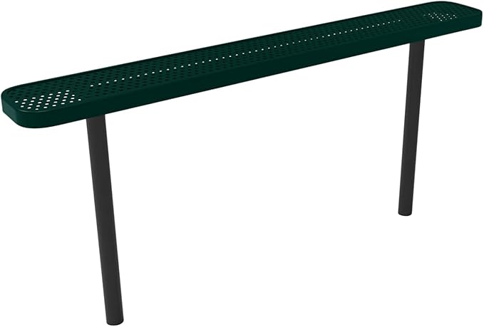 COATEDOUTDOORFURNITURE Heavy-Duty Outdoor Bench Thermoplastic Coated, Punched Steel, Commercial-Grade Seating, Made in America (Inground Without Back, 6 Ft, Textured Dark Green)