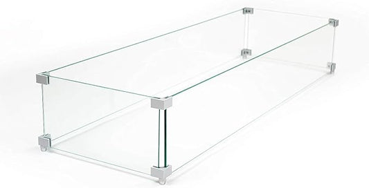 AMS Fireplace | Fire Pit Table Square/Rectangular Tempered Glass Wind Guard-Fire Flame Guard 1/4" Thick Wind Guard - Flame Guard (35" Long x 15" Wide x 8 High)