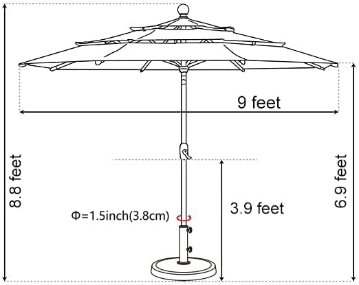 EliteShade USA 10-Year-Non-Fading 9Ft 3 Tiers Market Umbrella Patio Umbrella Outdoor Table Umbrella with Ventilation, Heather Beige