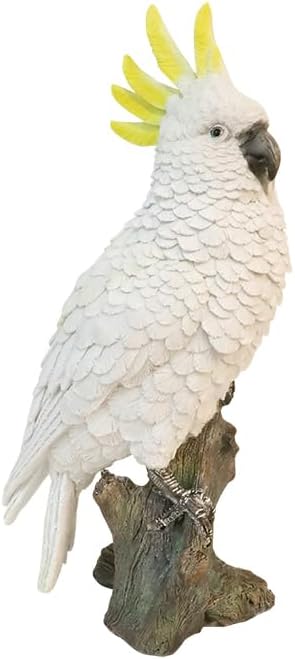 VV-Ladybug Decorative Parrot Garden Statue, Garden Decor Sculptures Statues Outdoor, Cockatoo Bird Tropical Indoor Desk Decor, Yellow White, 14.96 inches high
